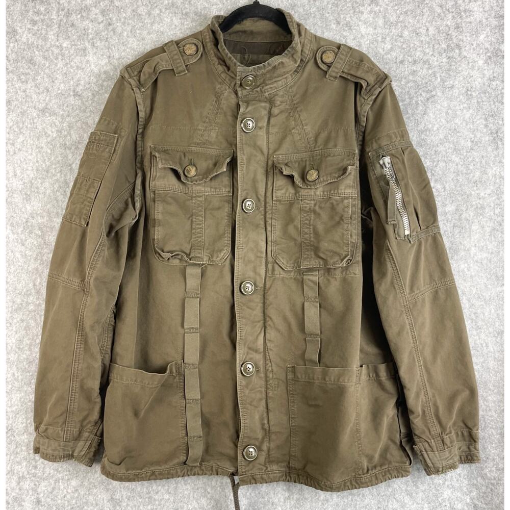 Gap Field Jacket Mens Large Brown Canvas Utility Military Chore Button Zip Heavy